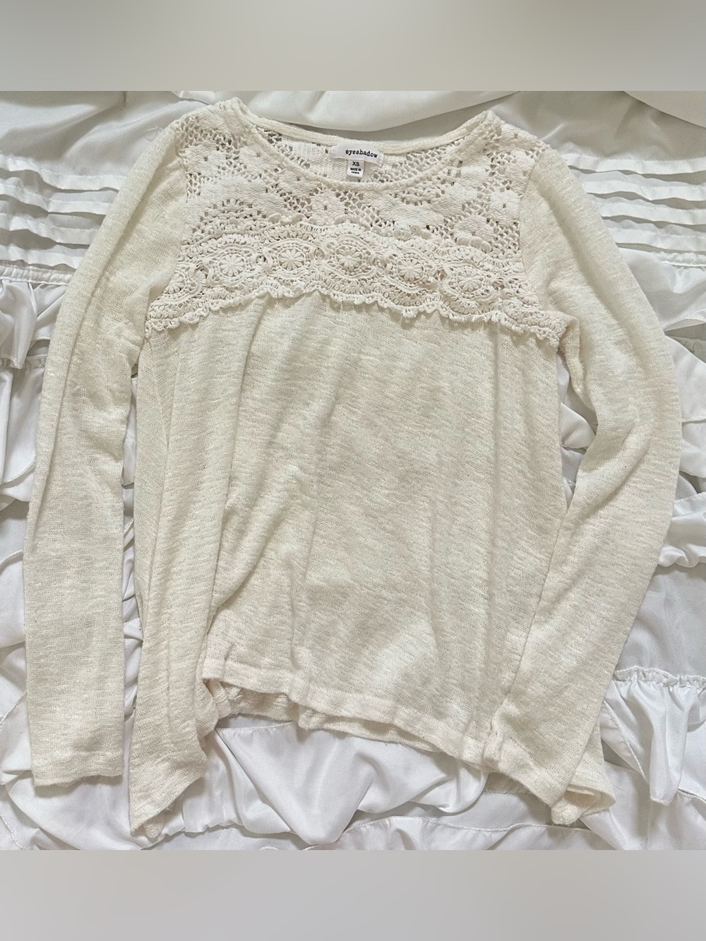 Eyeshadow White Lace Sheer Long Sleeve Top Women’s Size XS